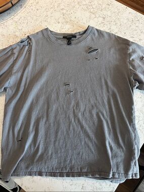 Forever 21 Distressed Short Sleeve Tee in Gray
